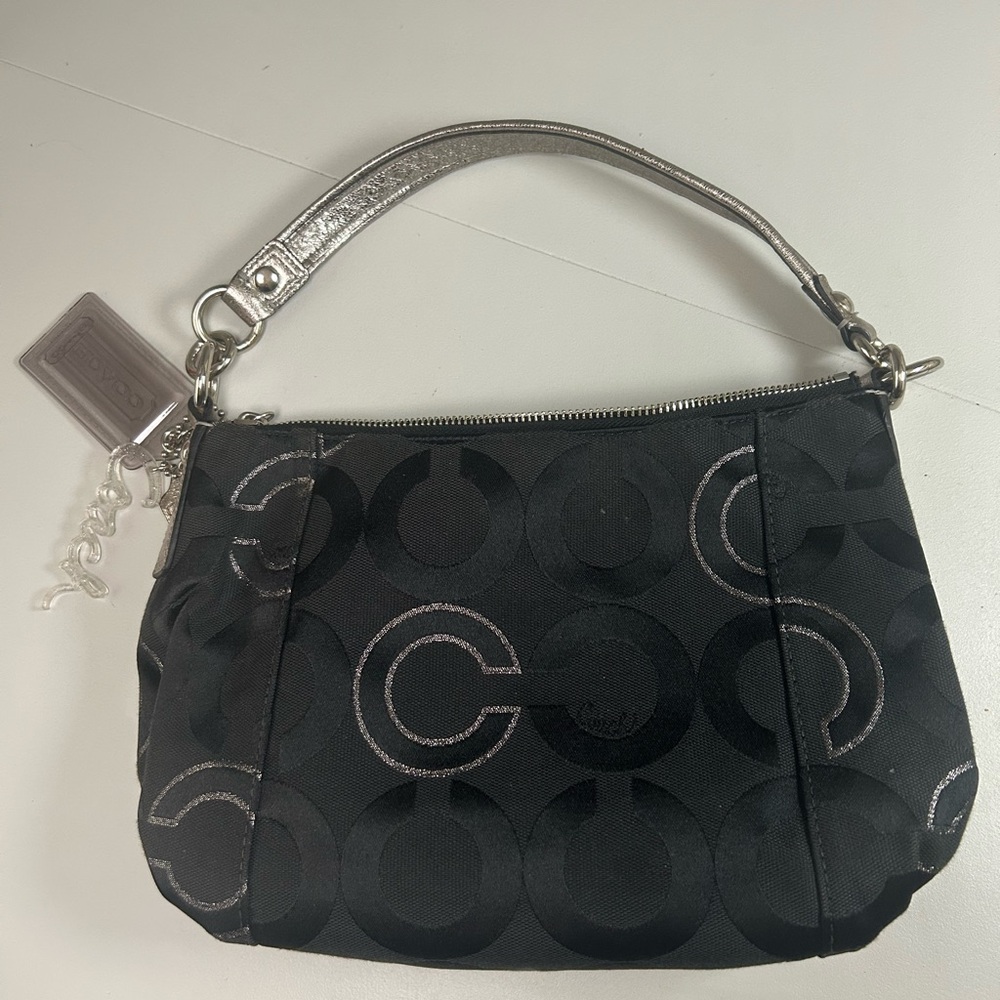 Coach Poppy Bag Black & Silver Women's Coach Purse Y2K Black Canvas "C" Logo - Picture 2 of 12